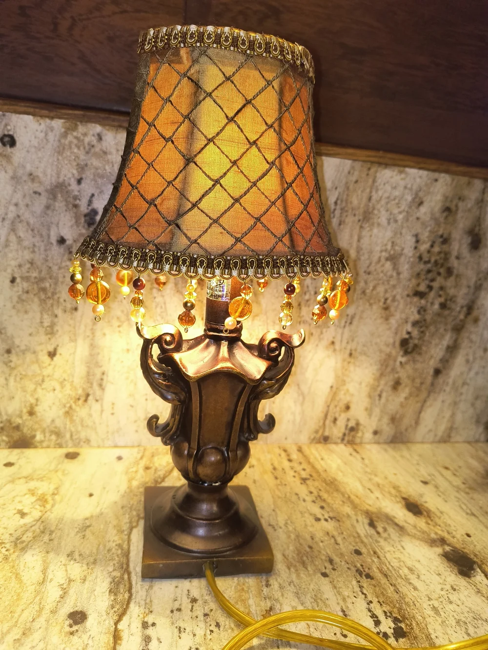 Elegant Gold Table Lamp with Beaded Trim - Home Accents